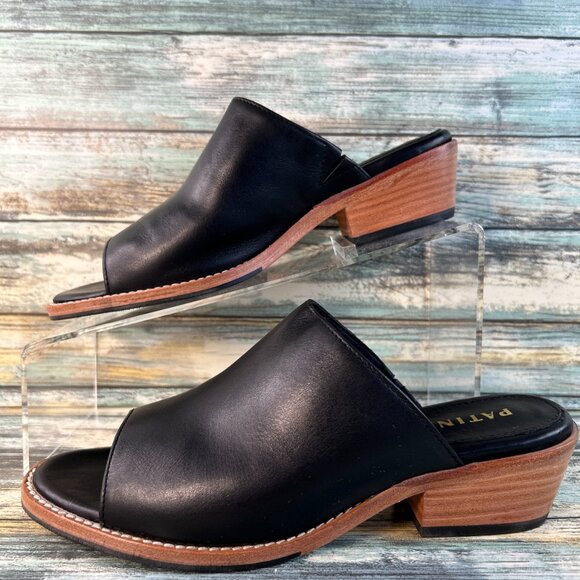 Portland Leather Patina Mules Womens 6.5 Black Leather Low Block Heel Handmade - Picture 3 of 13